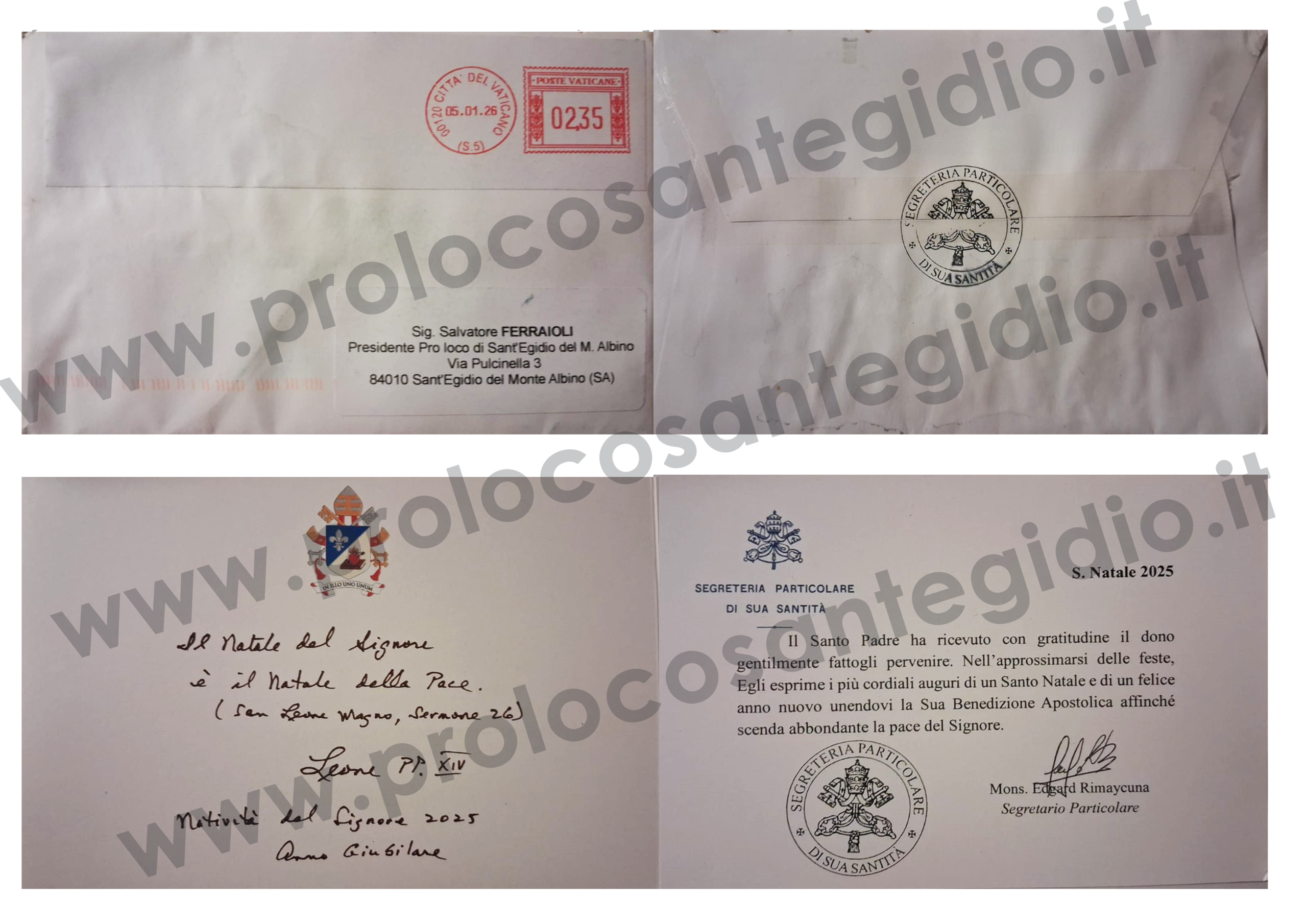 PAPA LEONE RINGRAZIA LA PRO LOCO